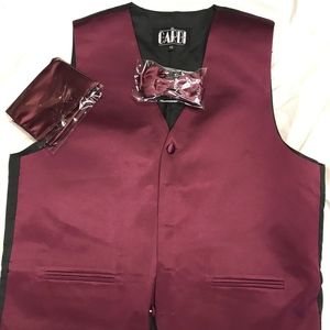Cardi Wine Satin Vest, Bow Tie, and Hanky Med Long